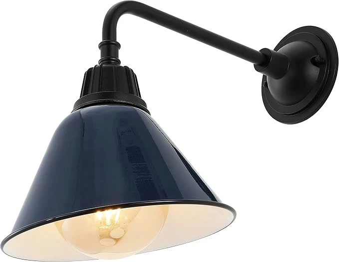 Functional JONATHAN Y JYL7612C Croydon 9.63 1-Light Farmhouse Industrial Indoor Outdoor Iron LED Gooseneck Arm Outdoor Sconce Metal Bell Shade Vintage Cottage Rustic Porch Patio Yard Barn NavyAbout ThisOverview Consistent