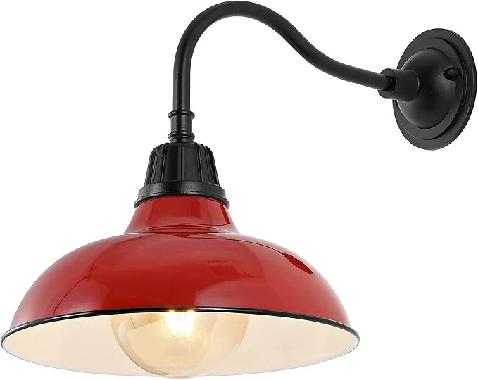 Effective JONATHAN Y JYL7613E Aurora 12.25 1-Light Farmhouse Industrial Indoor Outdoor Iron LED Gooseneck Arm Outdoor Sconce Metal Bowl Shade Vintage Cottage Rustic Porch Patio Yard Barn RedAbout ThisOverview Fine