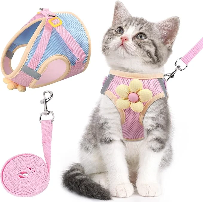 Comfortable Cat Harness and Leash Set for Walking Escape Proof Adjustable Kitten Harness Relaxed