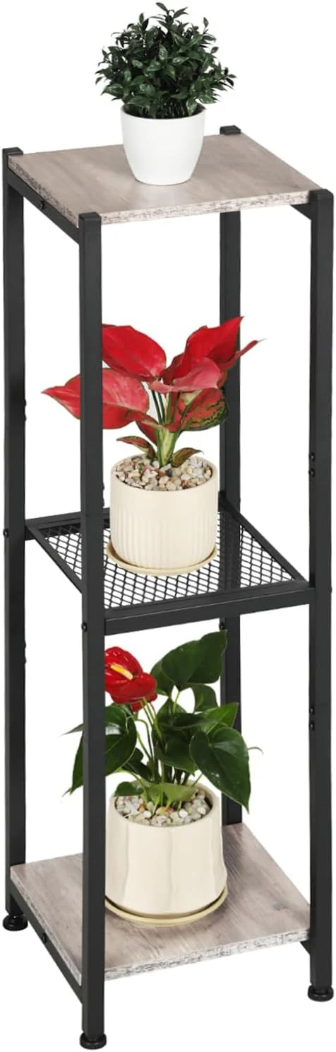 Solid Extra Tall Plant Stand Indoor 40 Inch Plant Stands 3 Tier Metal Plant Stand with Heavy Duty Wood and Metal Mesh Shelf Greige and BlackAbout ThisOverview Premium