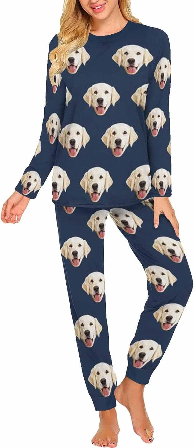 Prestigious MyPupSocks Custom Face Pajamas Sets for Women Personalized Photo Sleepwear XS-XXL Solid