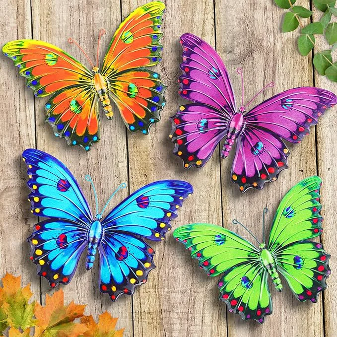 High-End ULENDIS Metal Butterfly Wall Decor 9.6 3D Outdoor Fence Wall Art Decor Hanging Decoration for Garden Backyard Living Room Balcony Patio Indoor Gift for Mom Kids Family Friends 4 Pack About This Dependable