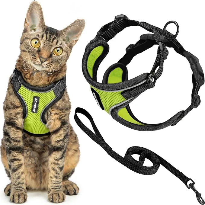 Authentic Voyager Escape-Proof Step-in Lock Cat Harness 5ft Neoprene-Handle Leash Set Stylish