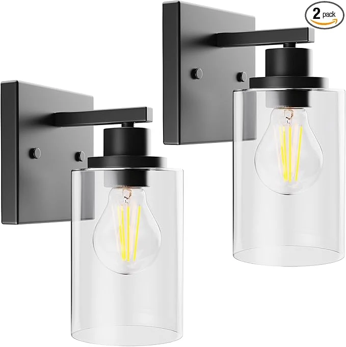 Elite Wall Sconces Set of 2 Matte Black Vanity Lights for Bathroom Modern Wall Light Fixtures Sconce Lights Indoor with Clear Glass Farmhouse Wall Mount Lamp for Bedroom Mirror Living Room Hallway E26 BaseAbout ThisOverview Prestigious