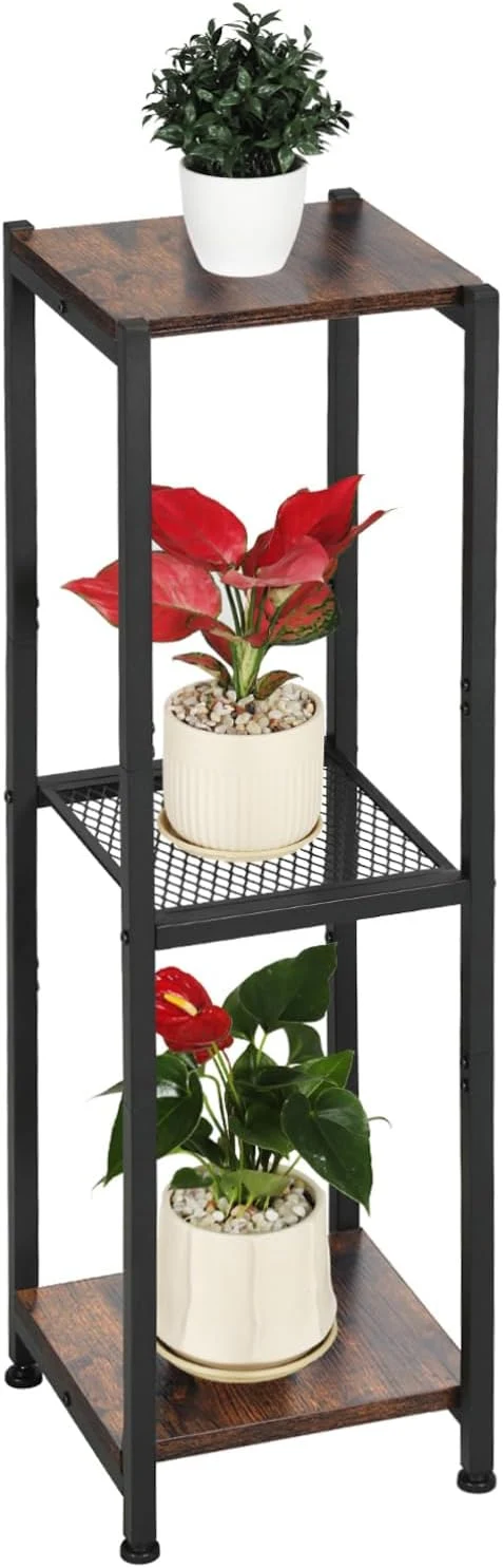 Exclusive Extra Tall Plant Stand Indoor 40 Inch Plant Stands 3 Tier Metal Plant Stand with Heavy Duty Wood and Metal Mesh Shelf Rustic Brown and BlackAbout ThisOverview Unique