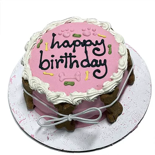 Luxury Bubba Rose Biscuit Company Pink Dog Birthday Cake – Crunchy Biscuit Texture Natural Gourmet Pet Treat Made in USA Superior