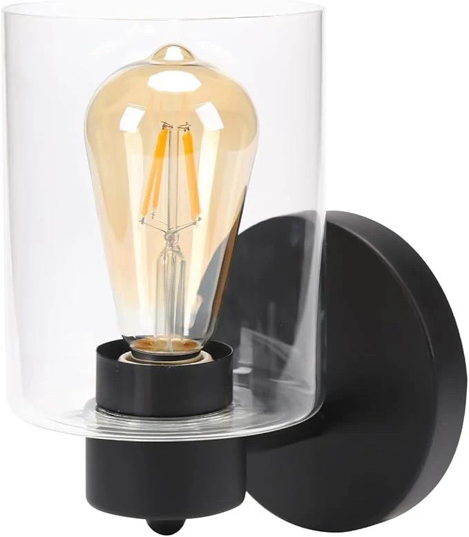 Effective Kalium Wall Sconces Matte Black Vanity Light Fixtures Indoor Wall Lights with Clear Glass Shade Hardwired Farmhouse Wall Lamp for Bedroom Living Room Bathroom E26 Base 1pcs About ThisOverview Unique