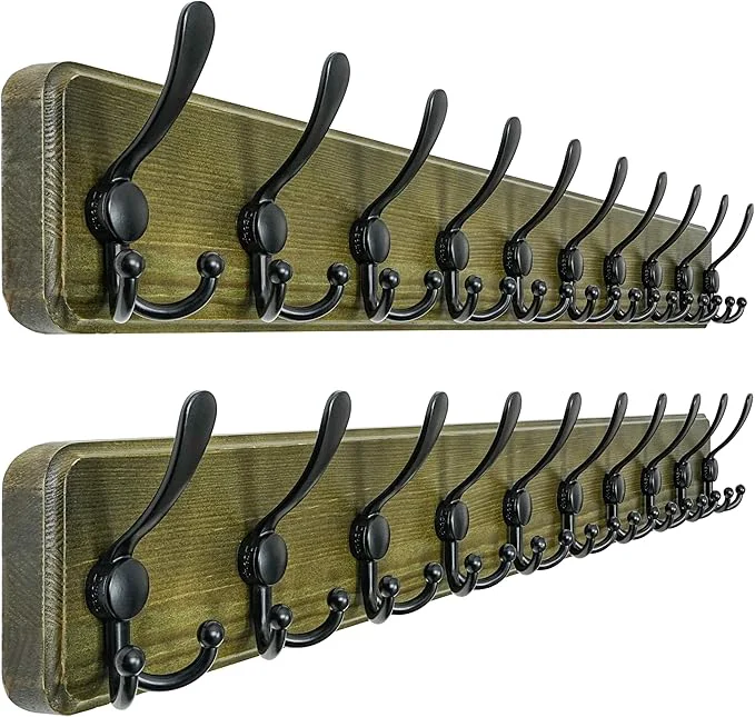 Unique Dseap Coat Rack Wall - Heavy-Duty 38-1 4 Long with Reinforced 10 Custom Tri-Hooks Solid Wood Wall Hanger for Coats Hat Jackets - Rustic Farmhouse Entryway Storage Weathered Green Black Pack of 2About ThisOverview Powerful