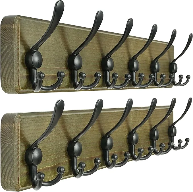 Professional Dseap Coat Rack Wall Mounted - 24 Long 6 Tri Hooks Heavy Duty Wooden Wall Coat Hanger Coat Hook for Clothes Hat Jacket Clothing Weathered Green and Black Pack of 2About ThisOverview Sophisticated