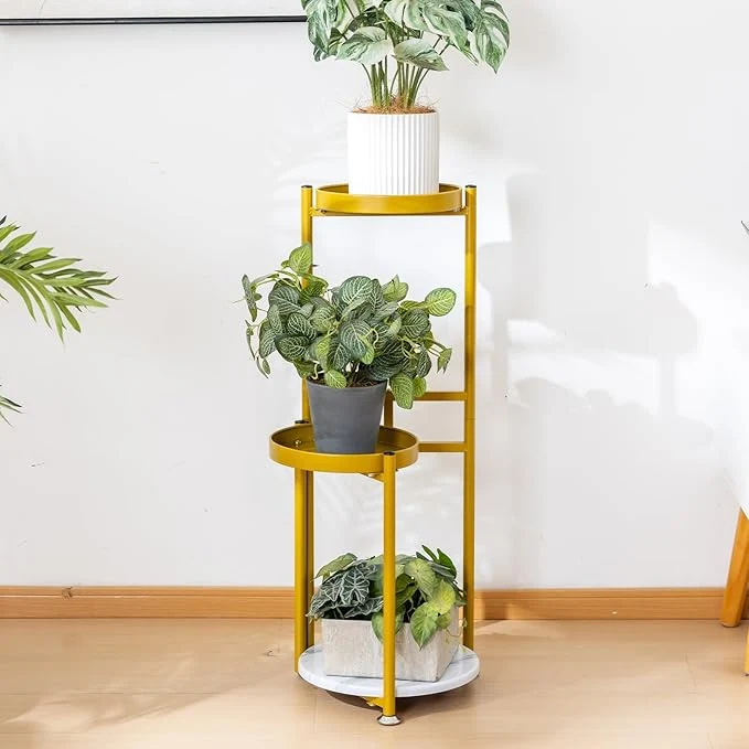 Natural CHPHI Plant Stand Indoor Outdoor 3-Tier Metal Flower Shelf Pot Holder Corner Rack for Multiple Plants Multiple Plants Rack Narrow Display Organizer for Patio Orchid Office Porch Living Room Garden gold About ThisOverview Superior