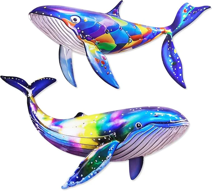 Advanced ULENDIS 2 Pack Metal Whales Wall Decor Bright Color Nautical Metal Fish Wall Art Wall Hanging Decorations Ocean Theme Outdoor Wall Decor for Patio Garden Yard Pool FenceAbout This Sophisticated