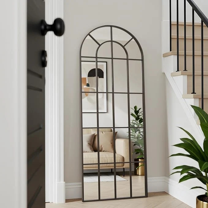 Versatile Arched Windowpane Mirror Full Length 65 x24 Wall Mounted Bronze Art Pane Farmhouse Decorative Floor Mirror Leaning Hanging Wall Mirror for Bedroom Living Room EntranceAbout ThisOverview High-End