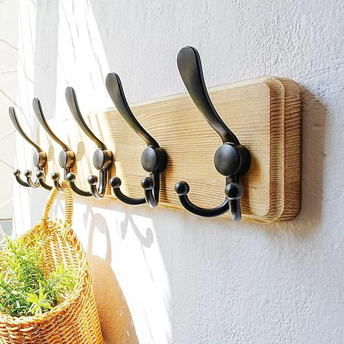 Carefully Designed Dseap Coat Rack Wall Mount - Heavy-Duty Robust Rustic Wooden Wall Coat Hanger Hook Rail with 5 Triple Hooks for Winter Jacket Hat Clothing Light Brown BlackAbout ThisOverview Natural