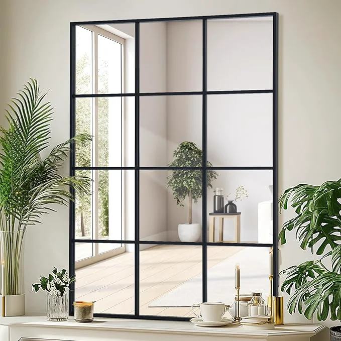 Clean Windowpane Wall Mirror 30 x48 Black Wall Mounted Art Pane Mirror Farmhouse Decorative Mirror Leaning Hanging Wall Mirror for Bedroom Living Room Entrance Hallway Wall DecorAbout ThisOverview Prestigious