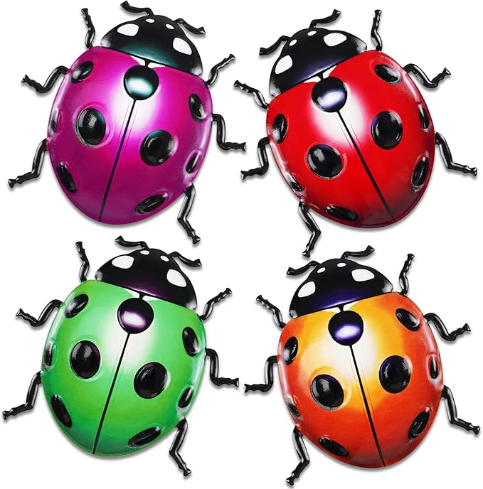 Lightweight ULENDIS 4 PCS Cute Metal Ladybugs Wall Art Decor 6.3 Inch Large Outdoor Wall Art Patio Fence Decorations Colorful Yard Art Lawn Ornaments for Backyard BalconyAbout This Fine