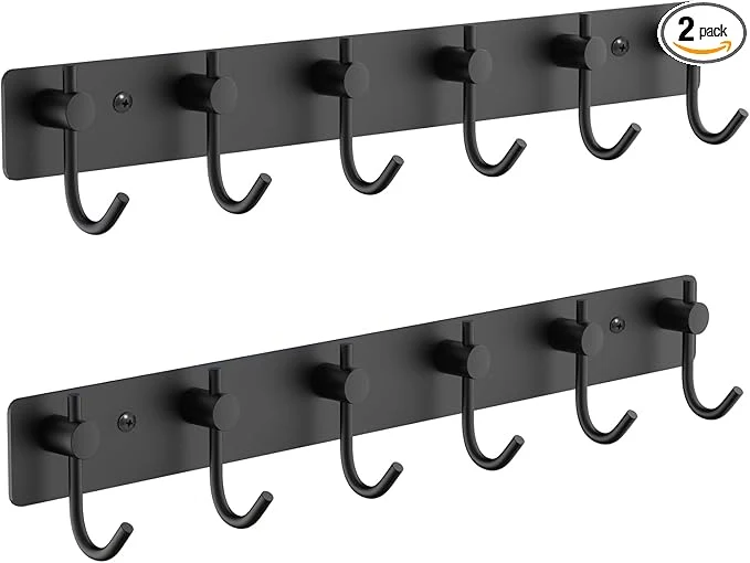 Versatile VAEHOLD Wall Hooks for Hanging Black Coat Rack Wall Mount with 6 Coat Hooks Towel Hanger Hat Hooks Robes Hook in Bathroom Bedroom Kitchen Living Room 2 Pack About ThisOverview Unique