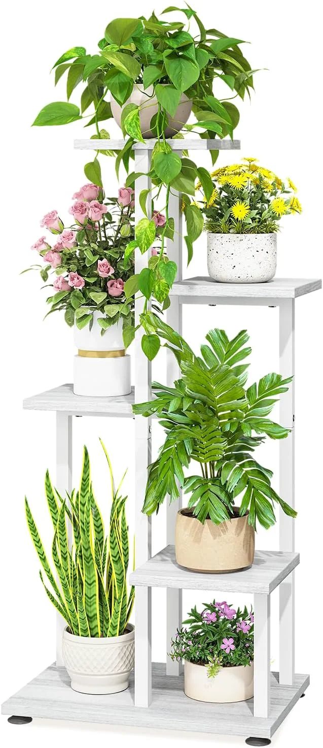 Minimalist LASZOLA White 5 Tiered Wood Plant Stand Indoor for Large Heavy Duty Planter Sturdy Multi Level Corner Vertical Flower Rack for Narrow House Rustic Tall Orchid Shelving Holder for Decor Space SavingAbout ThisOverview Environmentally Friendly