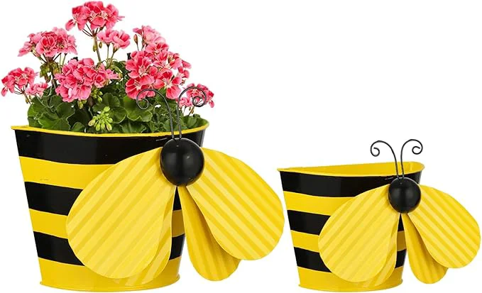 Exclusive BAYN Set of 2 Bee Wall Hanging Planter Decor Art Metal Wall Mounted Planters Garden Yard Decorative Flower Pot Indoor Outdoor Wall Planter Succulent Plant ContainerAbout ThisOverview Luxury