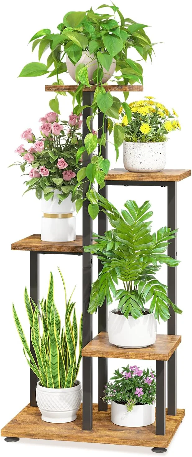 Breathable LASZOLA Black 5 Tiered Wood Plant Stand Indoor for Large Heavy Duty Planter Sturdy Multi Level Corner Vertical Flower Rack for Narrow House Rustic Tall Orchid Shelving Holder for Decor Space SavingAbout ThisOverview Classic