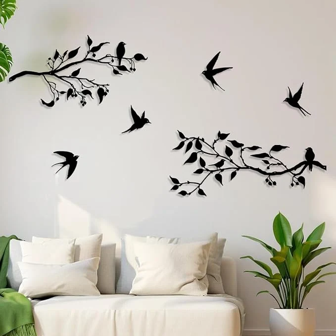 High-Quality Harikikochuu 4PCS Metal Birds Wall Art Decor Birds on the Branch Metal Silhouette Art Black Leaves with Bird Outdoor Hanging Wall Sculpture for Home Office Balcony Garden Decor.（Swallow）About This Versatile