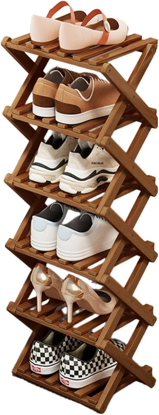 Secure Comeon Bamboo Shoe Rack Foldable Vertical Shoe Rack for Front Door Entrance Narrow Shoe Organizer Small Shoe Shelf for Entryway Shoe Storage Closet Multi-Tier Brown Colors 6 Layers About ThisOverview Recyclable