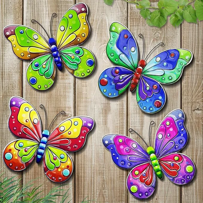Original Design ULENDIS 4 Pack Metal Butterfly Wall Decor Outdoor Fence Wall Art Decor Hanging Decoration for Garden Backyard Living Room Balcony Patio Indoor B About This Verified