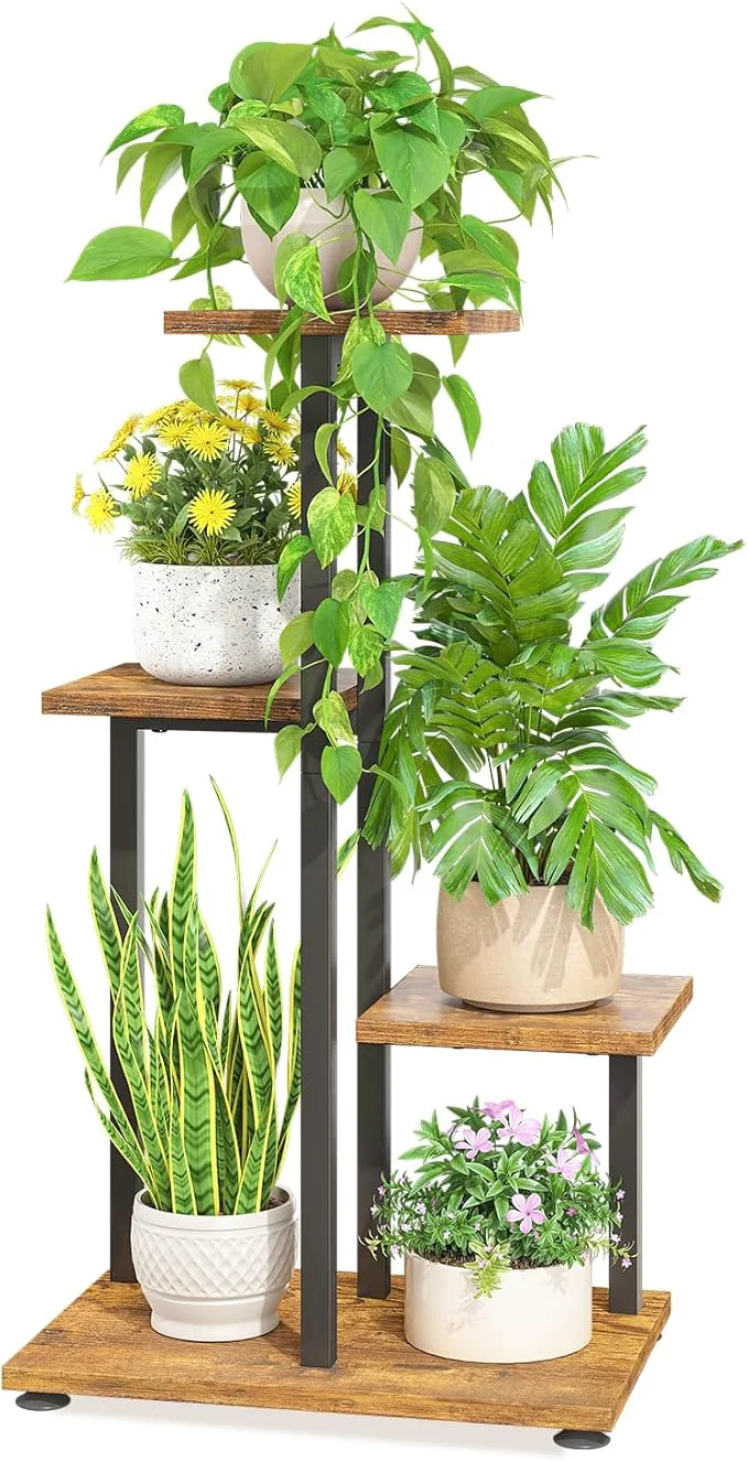 Safe LASZOLA Black 4 Tiered Wood Plant Stand Indoor for Large Heavy Duty Planter Sturdy Multi Level Corner Vertical Flower Rack for Narrow House Rustic Tall Orchid Shelving Holder for Decor Space SavingAbout ThisOverview Premium