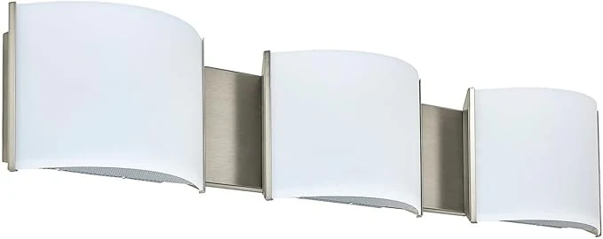 Relaxed LED Wall Sconce Lights Indoor Sconces Wall Lighting LED Vanity Lights Brushed Nickel 3 Light Bathroom Vanity Light Fixtures with White ABS Shade for Hallway Bedroom Living RoomAbout ThisOverview Refined