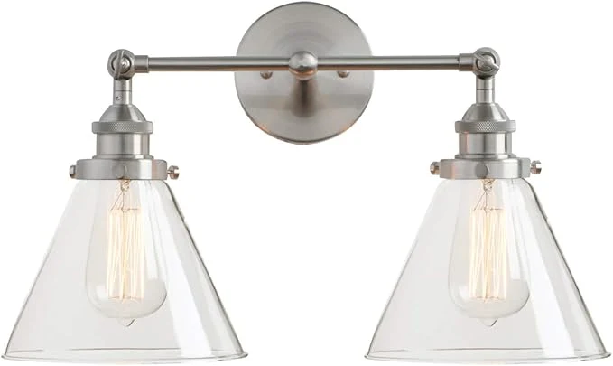 Modern PERMO Industrial Vintage Slope Pole Wall Mount Single Sconce with Funnel Flared Clear Glass Shade Wall Sconce Light Lamp Fixture Hardwired Antique Gold Brushed Funnel Flared 2-Light Hardwired About ThisOverview Trusted
