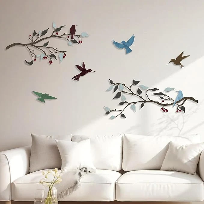 Luxury Harikikochuu 4PCS Metal Birds Wall Decor Birds on the Branch Silhouette Art Metal Leaves with Bird Outdoor Hanging Wall Sculpture for Home Office Balcony Garden Decor.（Colorful Hummingbirds）About This Refined
