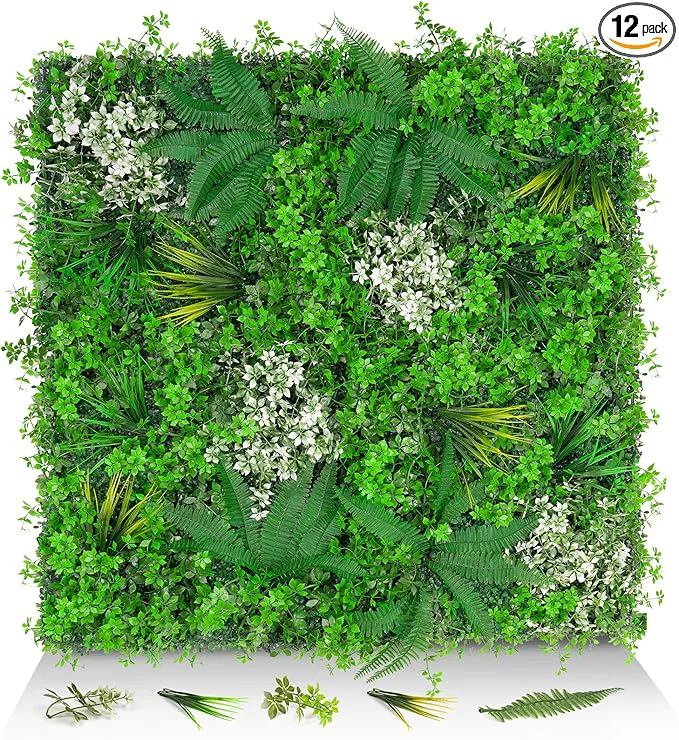 Expertly Made 20 x20 Grass Wall Panels 12PCS Artificial Greenery Backdrop Wall with UV Resistant Leaves Faux Green Wall Decor for Outdoor Indoor Patio Garden BackyardAbout ThisOverview Quality