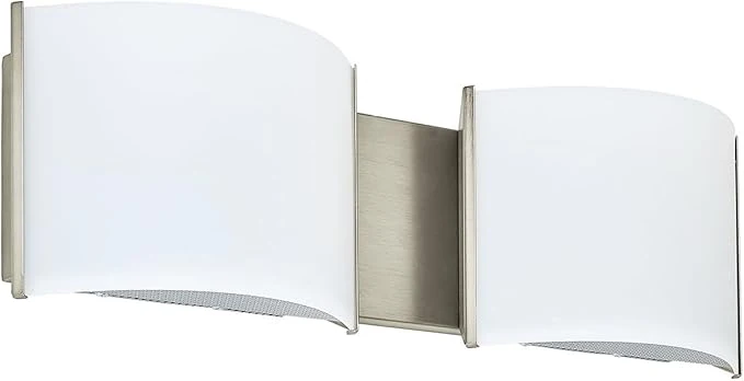 Premium Material LED Wall Sconce Lights Indoor Sconces Wall Lighting LED Vanity Lights Brushed Nickel 2 Light Bathroom Vanity Light Fixtures with White ABS Shade for Hallway Bedroom Living RoomAbout ThisOverview Minimalist