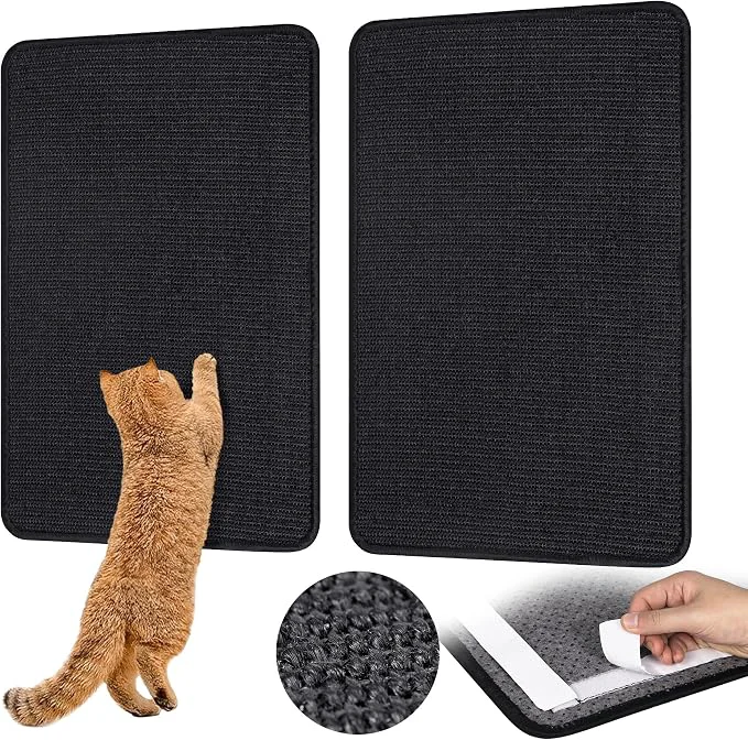Reusable Black Cat Scratching Mat Sisal 2 Packs Sisal Fabric Large Cat Scratching Pad Breathable