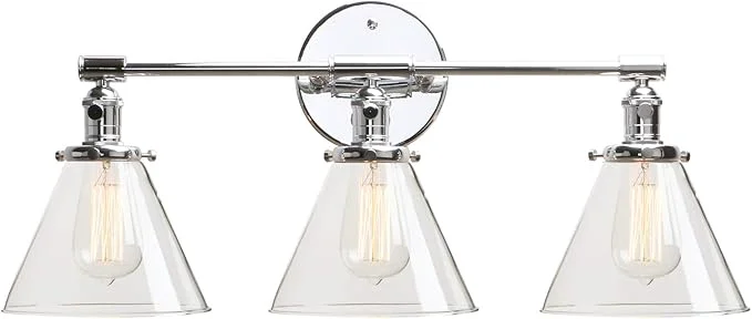 Expertly Made Permo Vintage Industrial Antique Three-Light Wall Sconces with Funnel Flared Clear Glass Shade Chrome About ThisOverview Efficient