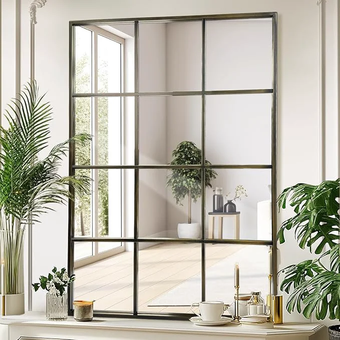 Soft Windowpane Wall Mirror 24 x36 Bronze Wall Mounted Art Pane Mirror Farmhouse Decorative Mirror Leaning Hanging Wall Mirror for Bedroom Living Room Entrance Hallway Wall DecorAbout ThisOverview Environmentally Friendly