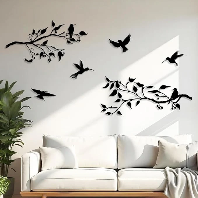 Trendy Harikikochuu 4PCS Metal Birds Wall Decor Birds on the Branch Metal Silhouette Art Black Leaves with Bird Outdoor Hanging Wall Sculpture for Home Office Balcony Garden Decor.（Hummingbirds）About This Premium