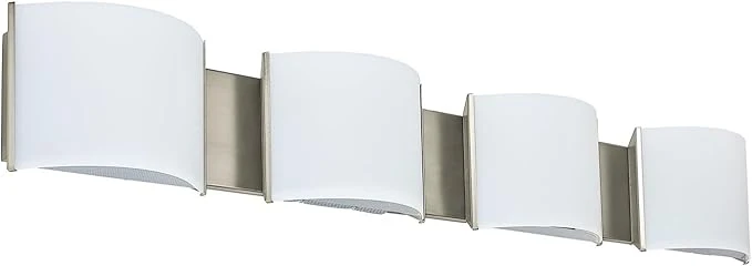 Outstanding LED Wall Sconce Lights Indoor Sconces Wall Lighting LED Vanity Lights Brushed Nickel 4 Light Bathroom Vanity Light Fixtures with White ABS Shade for Hallway Bedroom Living RoomAbout ThisOverview Top-Quality