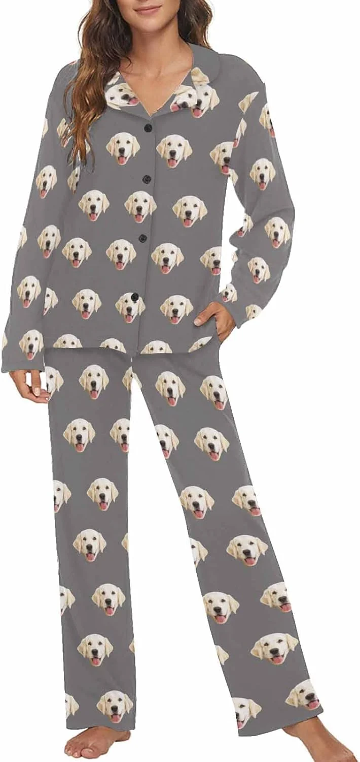 Healthy MyPupSocks Custom Face Pajamas for Women Set Personalized Photo Long Sleepwear XS-XXL Consistent