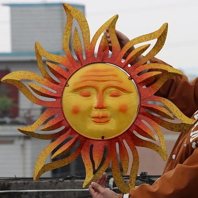 Prestigious Large Size 32Inch Metal Sun Outdoor Wall Art Decor Large Hanging for Indoor Outdoor Patio Garden Fence Yard Pool Wall Sculpture Decoration for Living RoomAbout This Verified