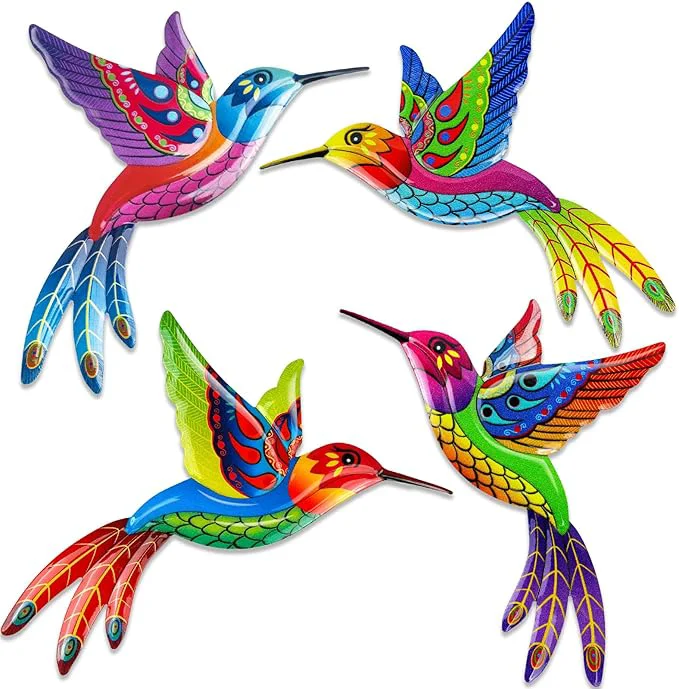 High-End ULENDIS 4 Pack Metal Hummingbird Wall Art Outdoor Decor 3D Colorful Outdoor Wall Art Fence Decorations for Patio and Yard Wall Sculpture Hanging Decor for Garden Living Room BalconyAbout This Trendy