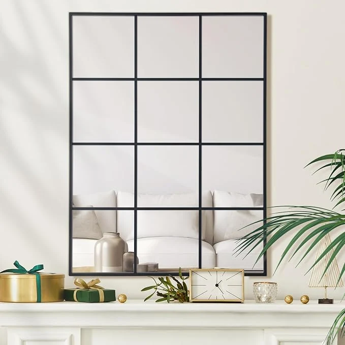 Unique Windowpane Wall Mirror 30 x40 Black Wall Mounted Art Pane Mirror Farmhouse Decorative Mirror Leaning Hanging Wall Mirror for Bedroom Living Room Entryway Hallway Wall DecorAbout ThisOverview Modern