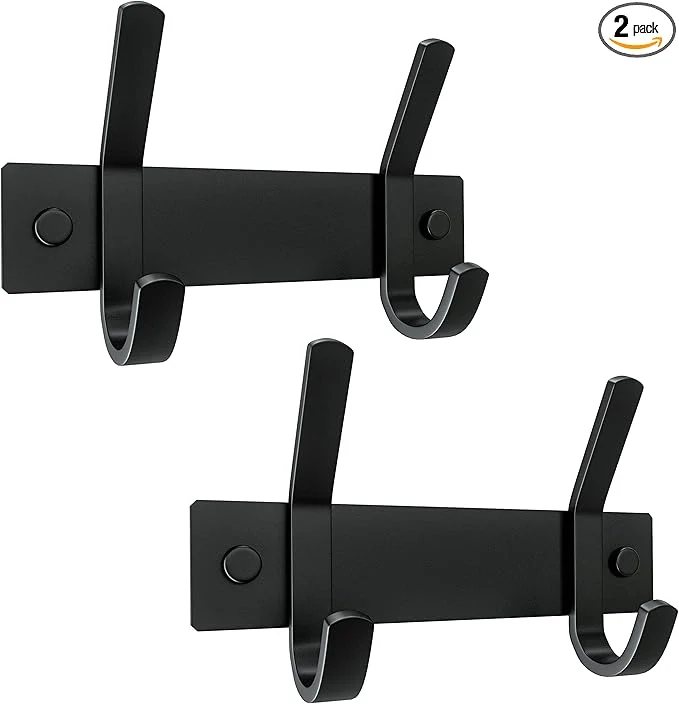 Exclusive Matte Black Small Coat Rack Wall Mount – 6 Inch Stainless Steel Hook Rail with 2 Double Coat Hooks – Wall Mounted Entryway Organizer for Coats Hats Bags Towels Robes Closet or Bathroom - 2 PackAbout ThisOverview Healthy