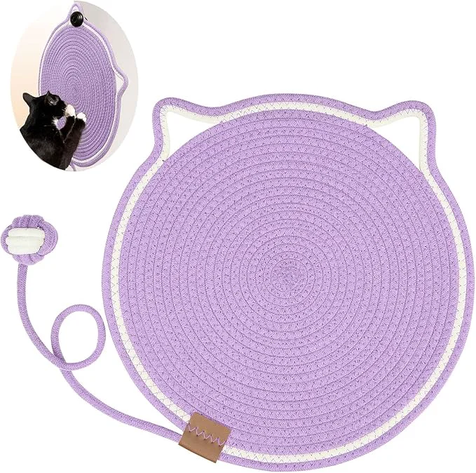 Easy-to-Use Cat Scratcher Mat Natural Cotton Rope Cat Scratch Pad 15.7'' Round Horizontal Modern