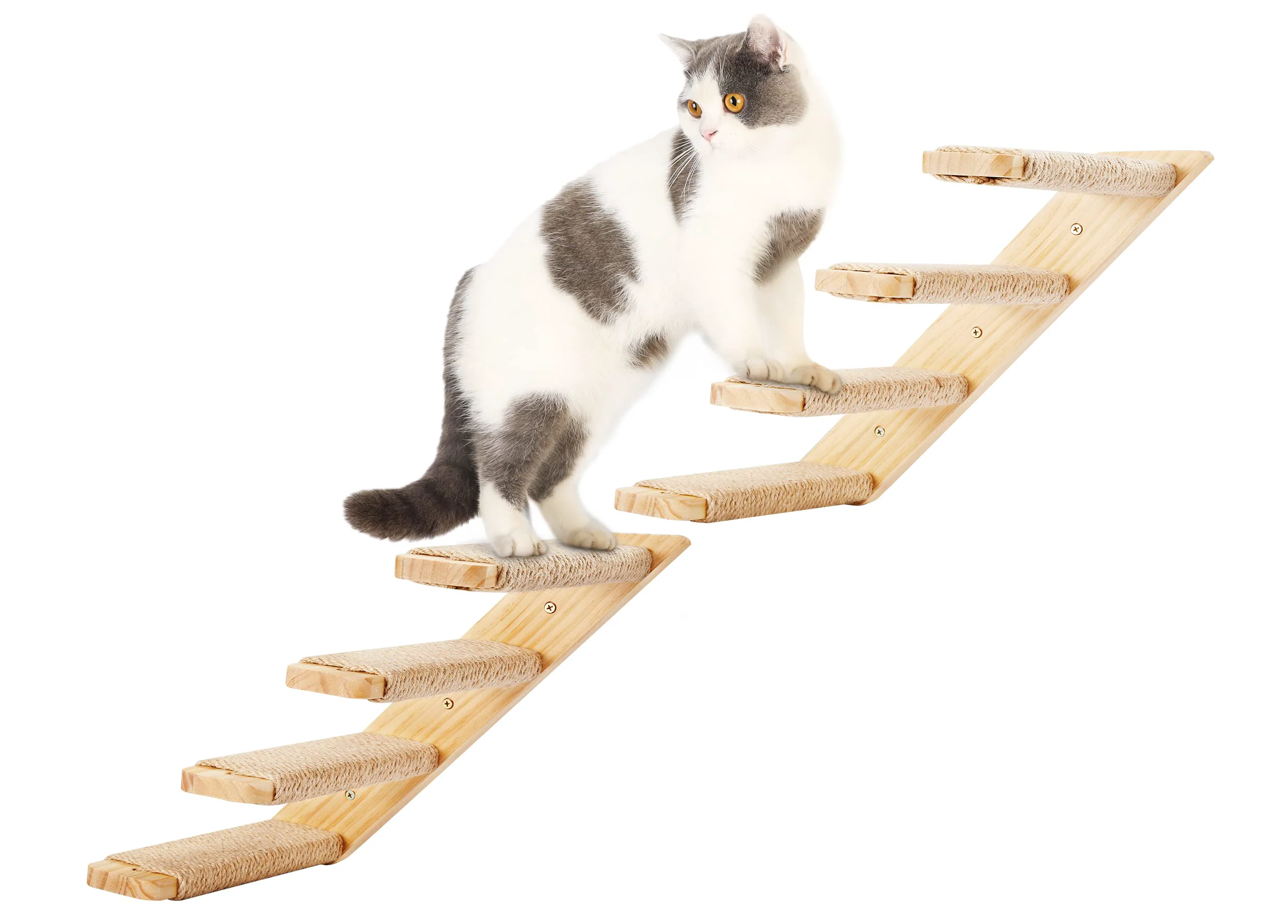 Sustainable PELUMOZ Cat Wall Climbing Shelf - 2pc Wall-Mounted Cat Stairs with Sisal Rope CatStairs2P4Steps Superior