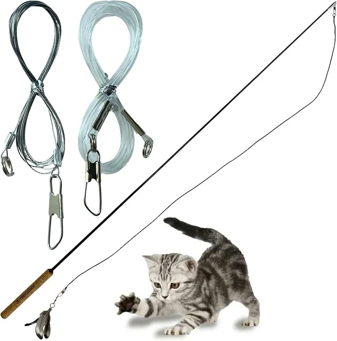 Natural Stick with Chew-Proof Metal Wire String and Transparent Fishing Line Premium Material