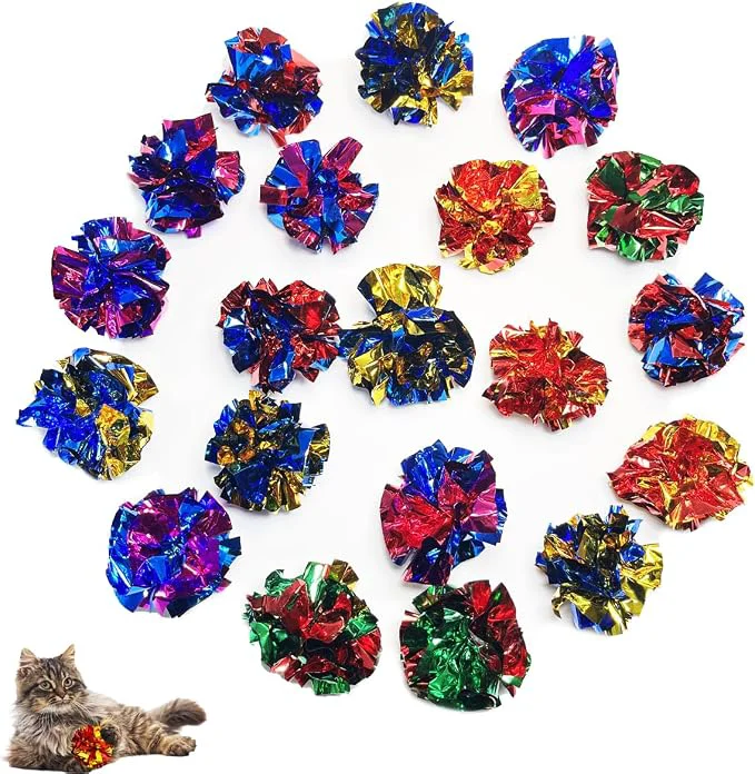 Effective Cat Toys 20 Packs Interactive Crinkle Ball 2.3 Inch Bright Colors Cat Ball High-End