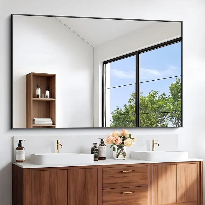 Practical Black Bathroom Mirror for Wall 60x36 Inch Rectangle Mirrors with Metal Frame Modern Vanity Wall Mirror Decor for Entryway Hangs Bathroom Living Room Horizontal or VerticalAbout ThisOverview Easy-to-Use
