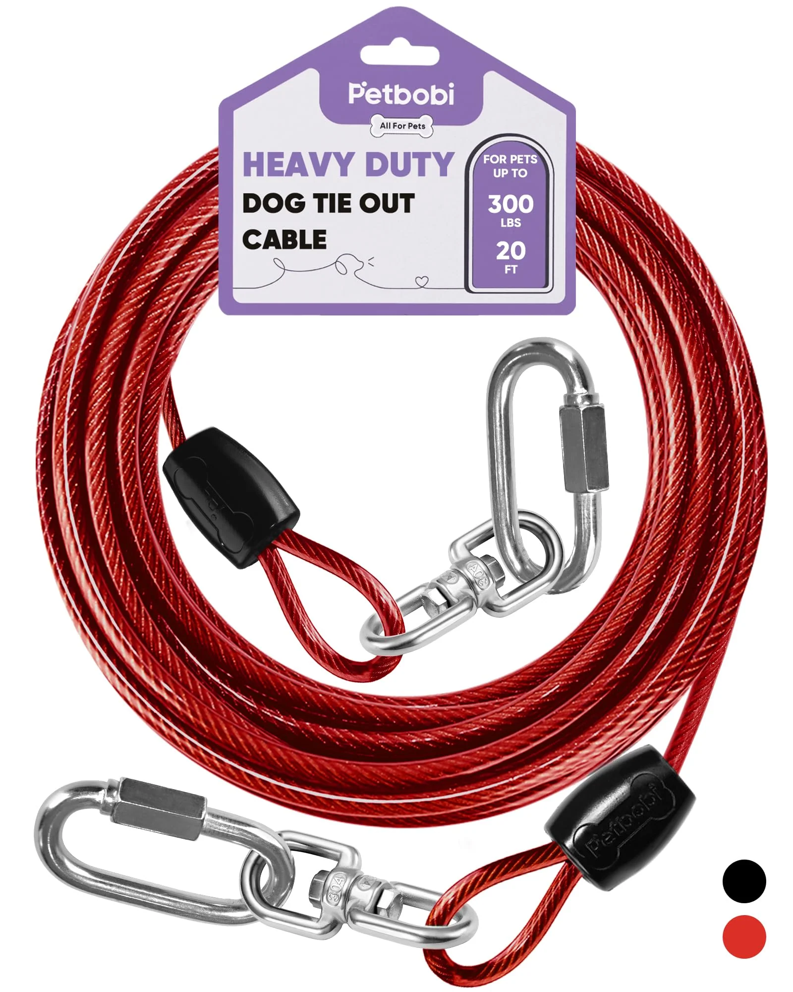 Proven Petbobi Heavy-Duty Dog Tie-Out Cable – 20FT Up to 300 lbs Rust-Proof with 360° Swivel High-Performance