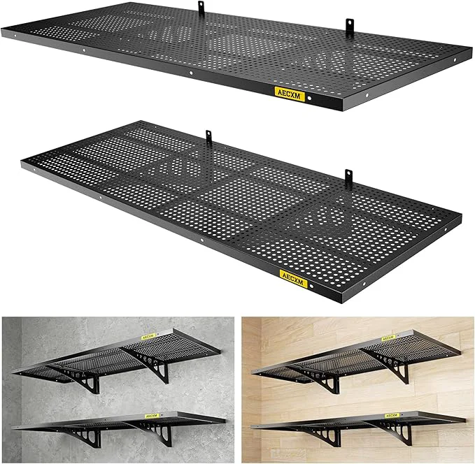 Outstanding 2-Pack 1.64x4ft Adjustable Garage Wall Shelving 560lbs Load Capacity Heavy Duty Wall Mounted Storage Shelf Metal Floating Shelves for Garage Black About ThisOverview Exceptional