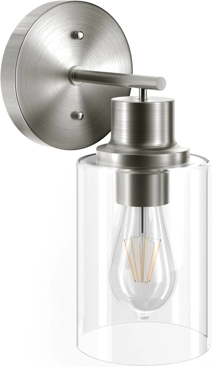 Proven GORDNWE 1-Light Bathroom Wall Sconce Brushed Nickel Vanity Light Modern Wall Light Fixture with Clear Glass Shade and E26 Bulb Base Wall Lamp Wall Mount Light Fixtures for Mirror Bedroom HallwayAbout ThisOverview Easy-to-Use